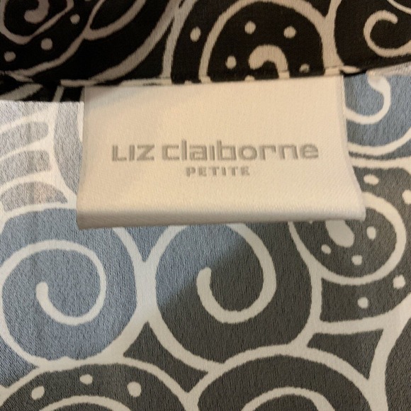 Liz Claiborne Black Sheer Blouse w White Swirl pattern - PL Large - Picture 7 of 12
